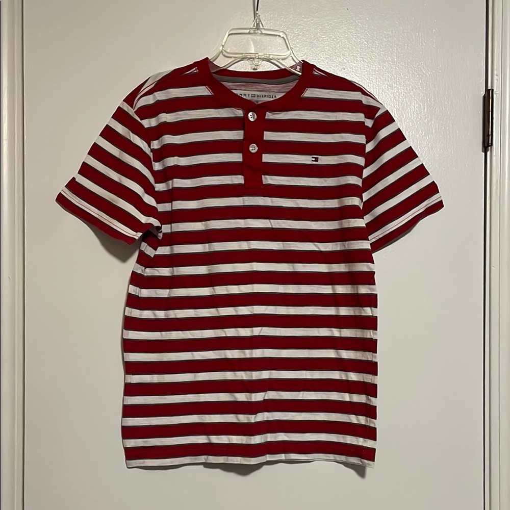 Tommy Hilfiger Red and White Short Sleeve Tee